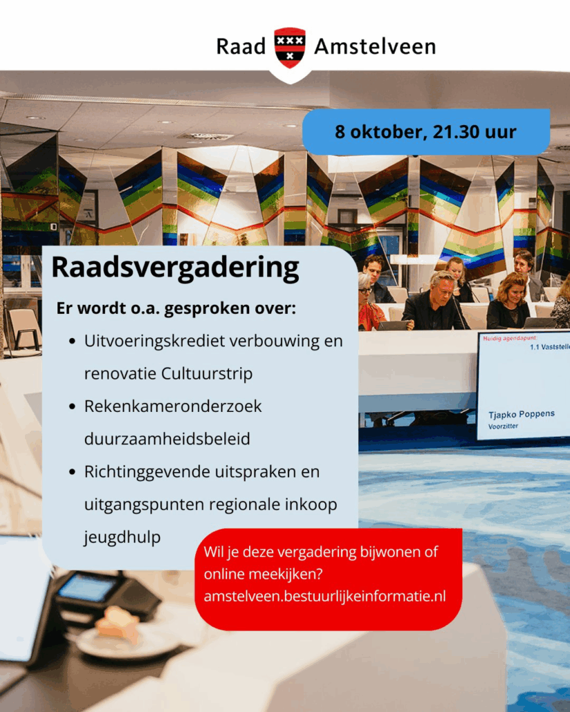 08-10-2025 Raadsvergadering: o.a. cultuurstrip, Bovenkerkerweg, betaald parkeren 08-10-2025 Raadsvergadering: o.a. cultuurstrip, Bovenkerkerweg, betaald parkeren